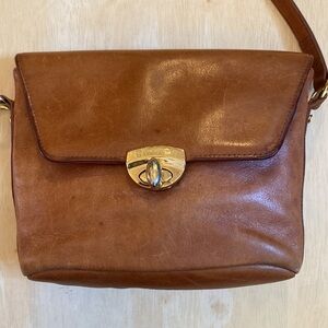 Vintage French Luggage Company Brown Leather‎ Goldtone Hardware Crossbody Bag